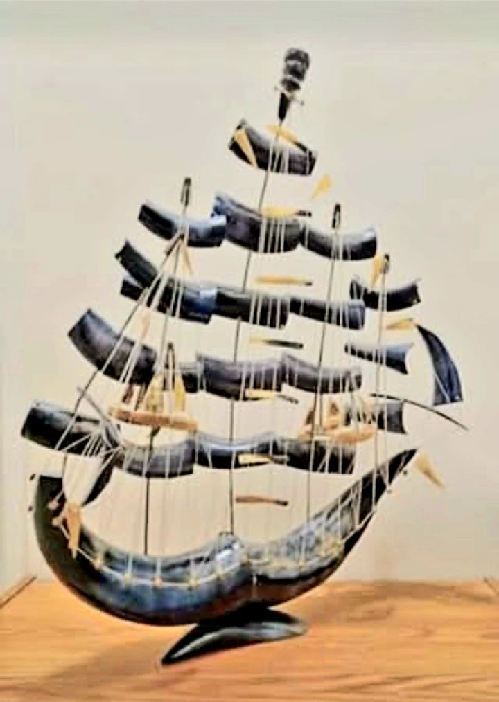 Unique Huge 27 * 22" Hand Carved Horn Sail Ship - photo 3