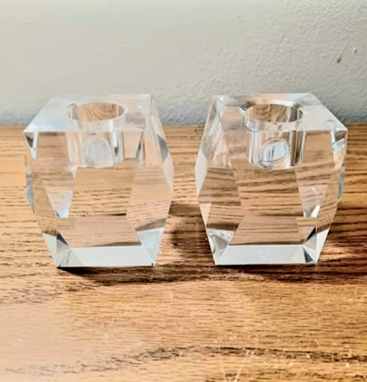 Unique German Rosenthal Sparkling Crystal Pair of Candle Holders - photo 2