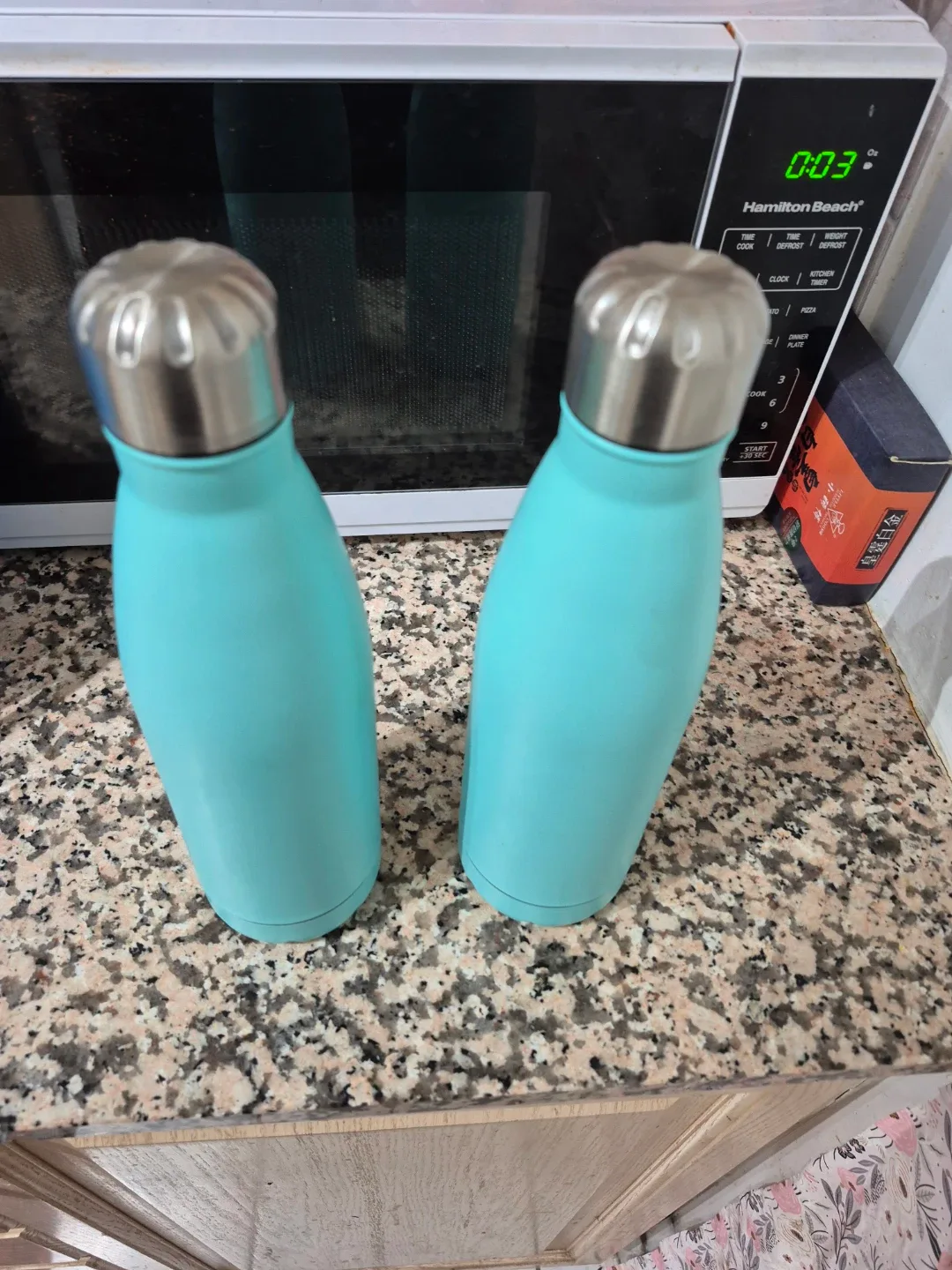 Two Aqua Blue Stainless Steel Water Bottles