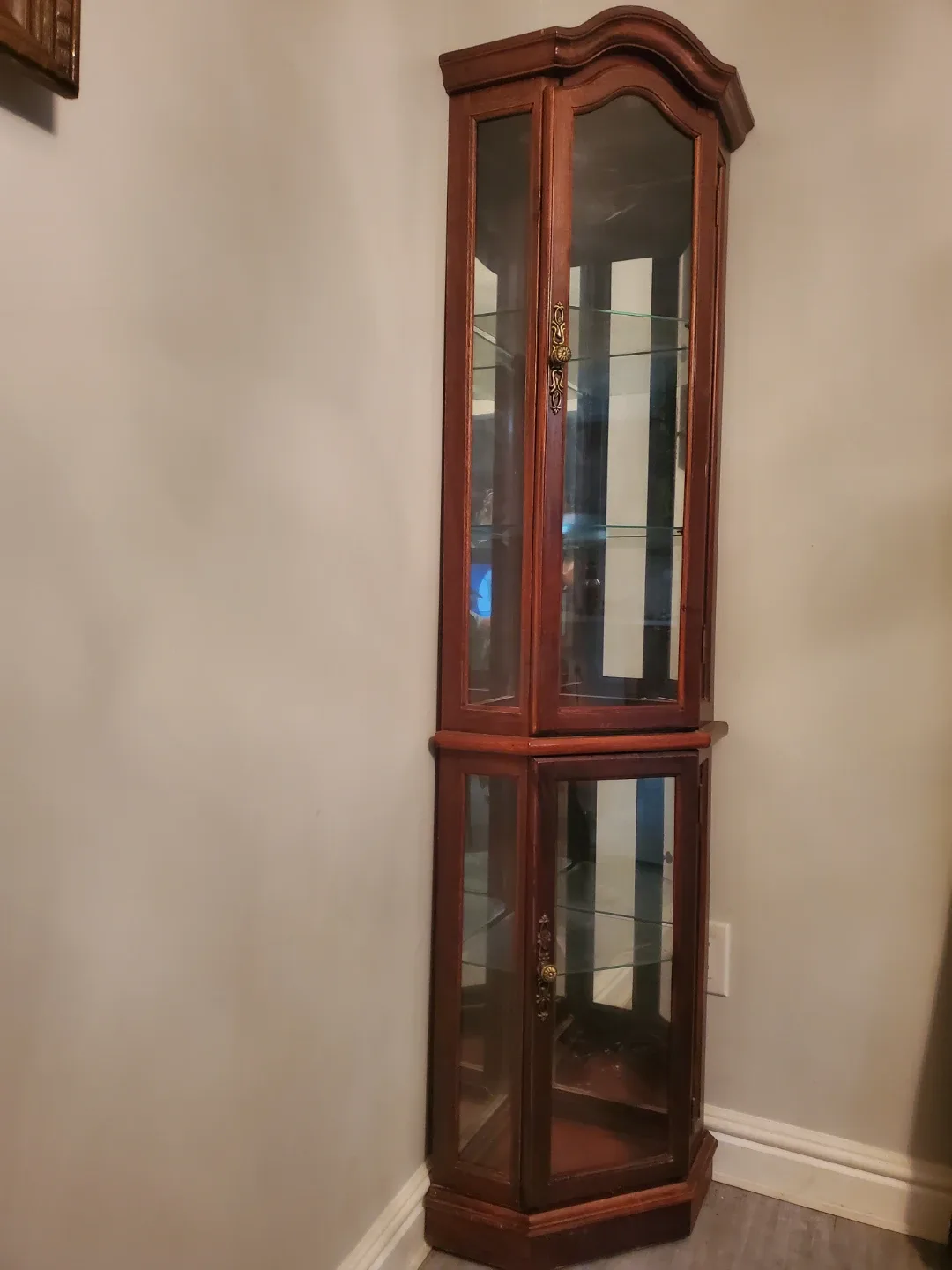 Wooden Cabinet with Glass Shelves