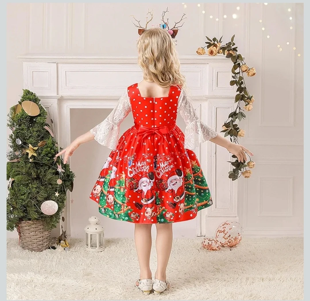 Girl's Christmas Dress with Santa Print - photo 2