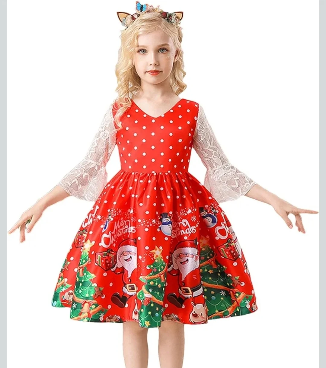 Girl's Christmas Dress with Santa Print - photo 4