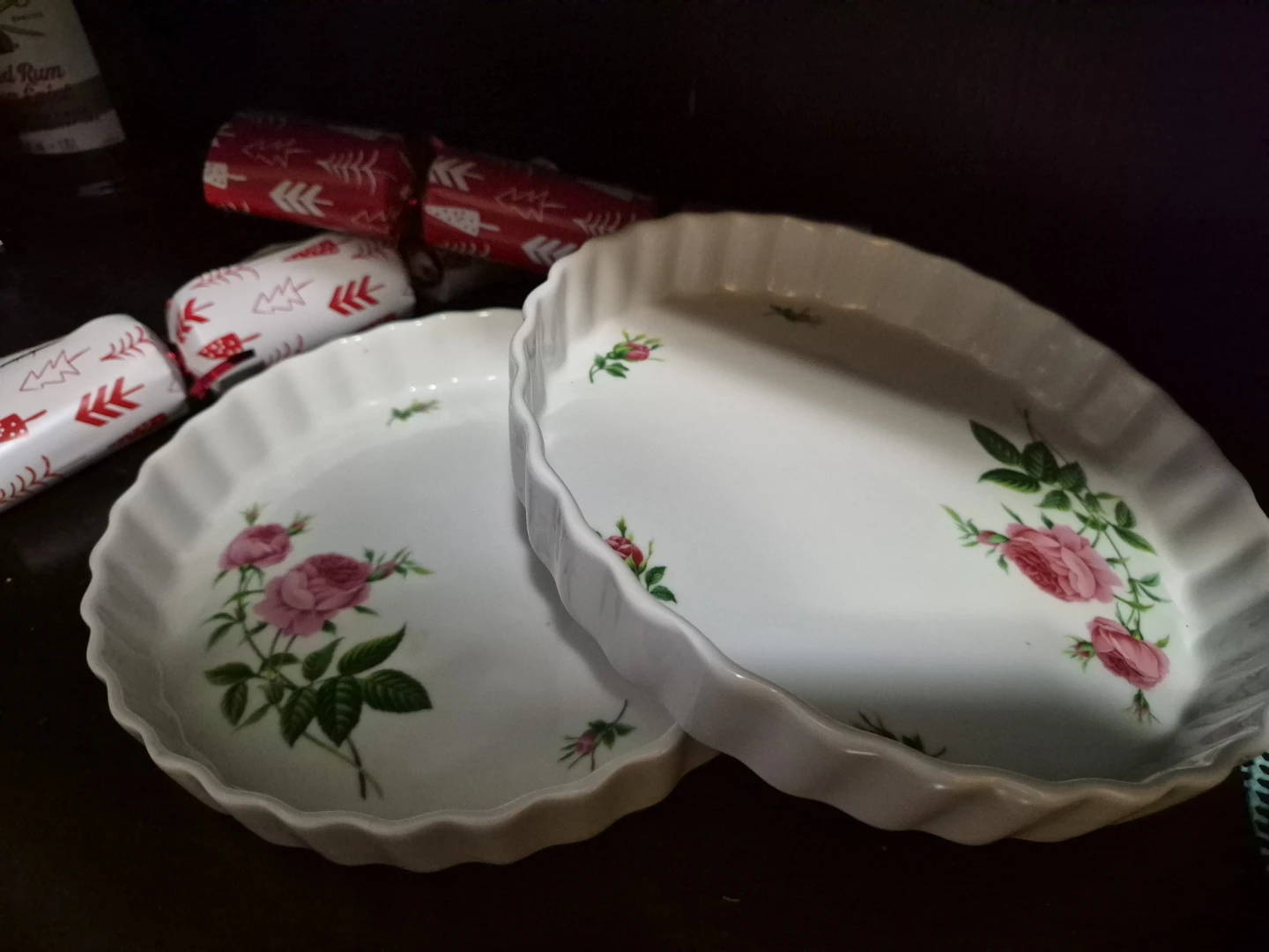 Floral Ceramic Pie Plate & Glass Serving Dishes