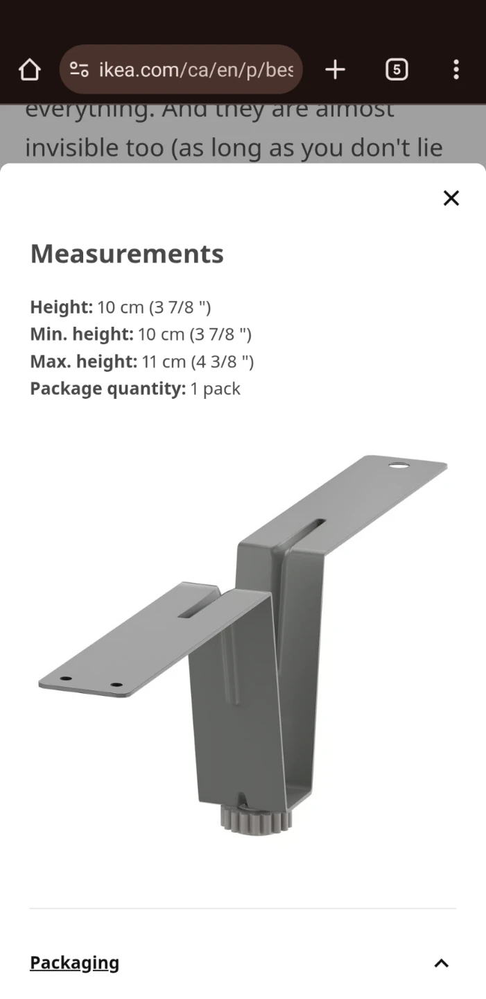 2 for $5; New IKEA BESTA Supporting Leg, Gray, 10cm - photo 4