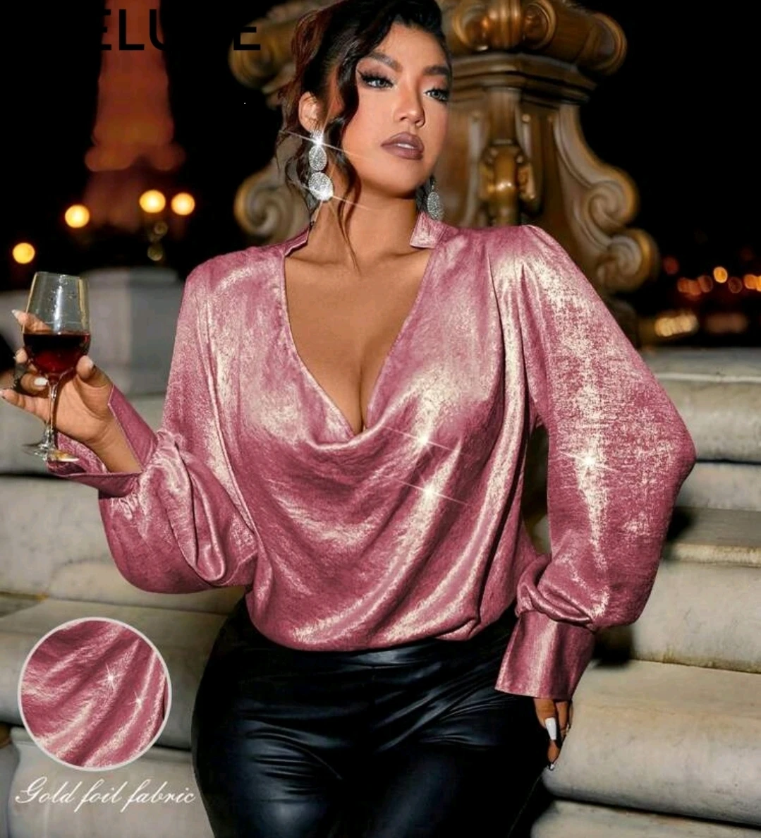 🥇 ELUR Pink Gold Foil Blouse