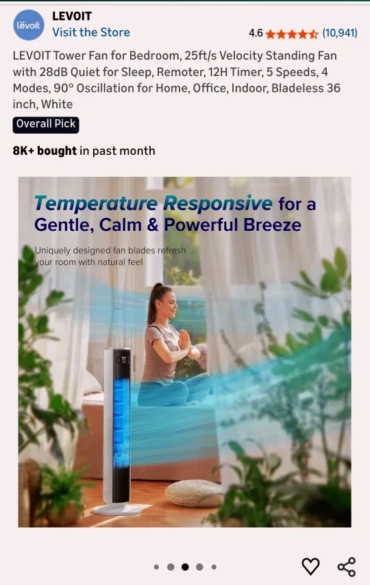 LEVOIT Tower Fan - 36 inch, White image indicator(2)