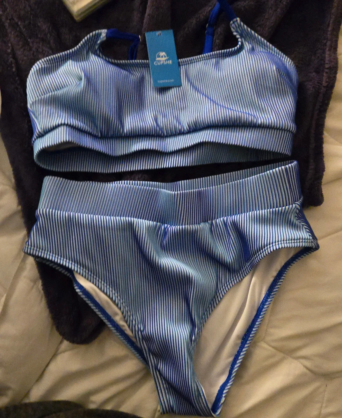 Cupshe Blue Ribbed Bikini Set - Size S