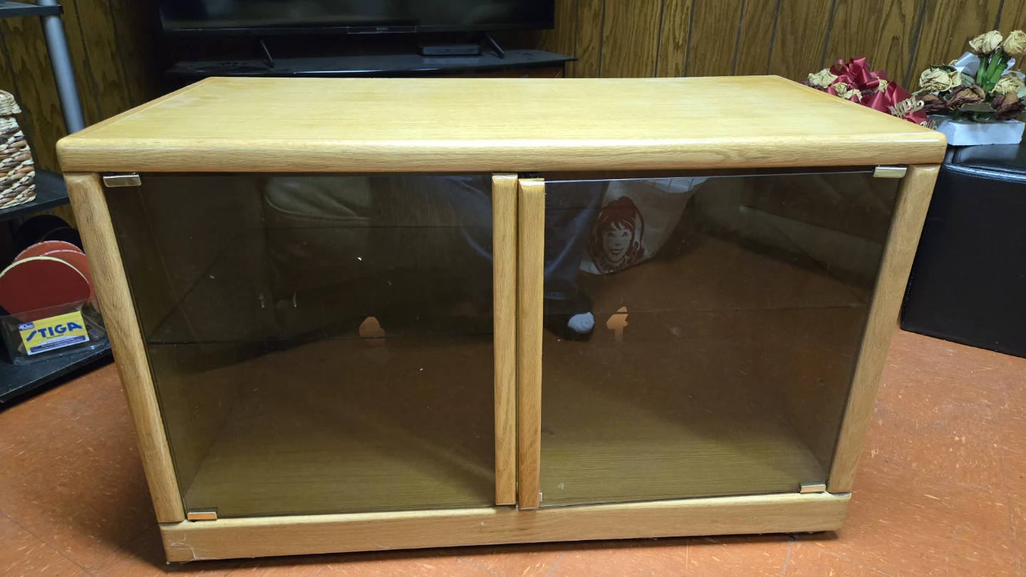 Oak TV Stand with Glass Doors