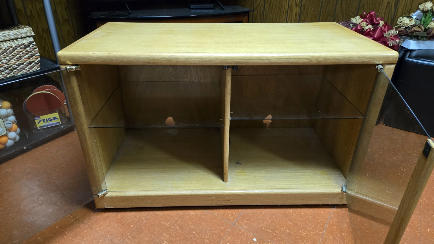 Oak TV Stand with Glass Doors - photo 2