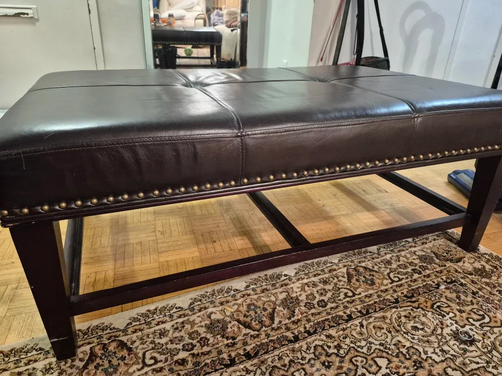 Brown Leather Ottoman Bench image indicator(2)