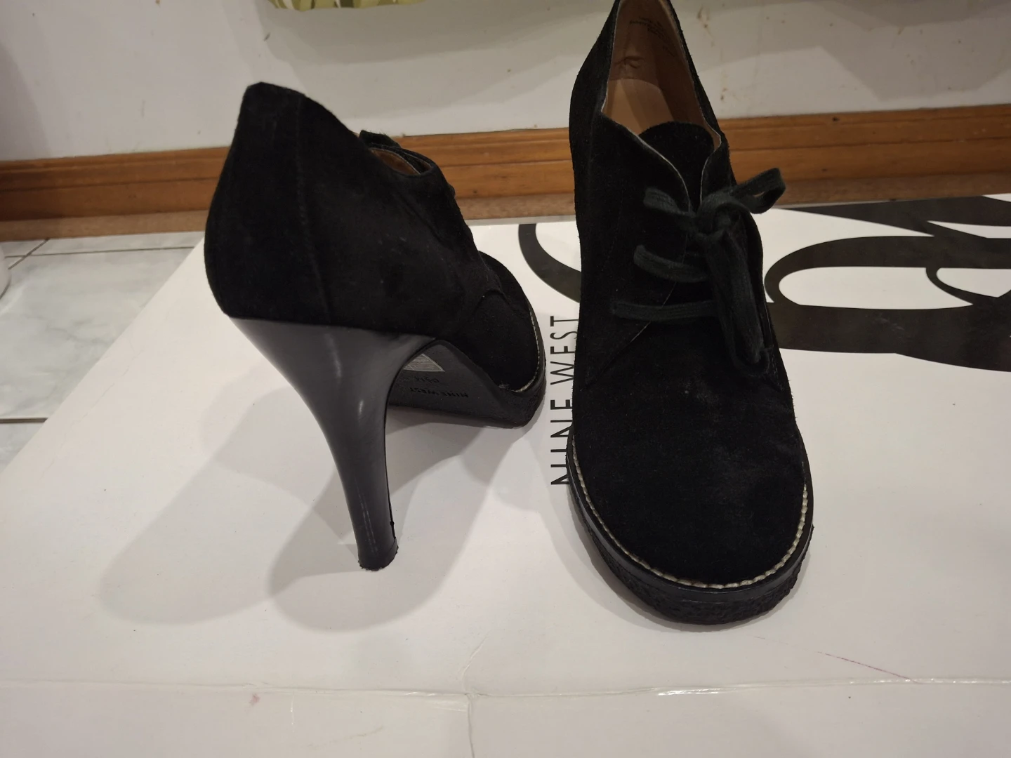 Nine West Black Suede Heeled Booties - Size 8.5 - photo 2