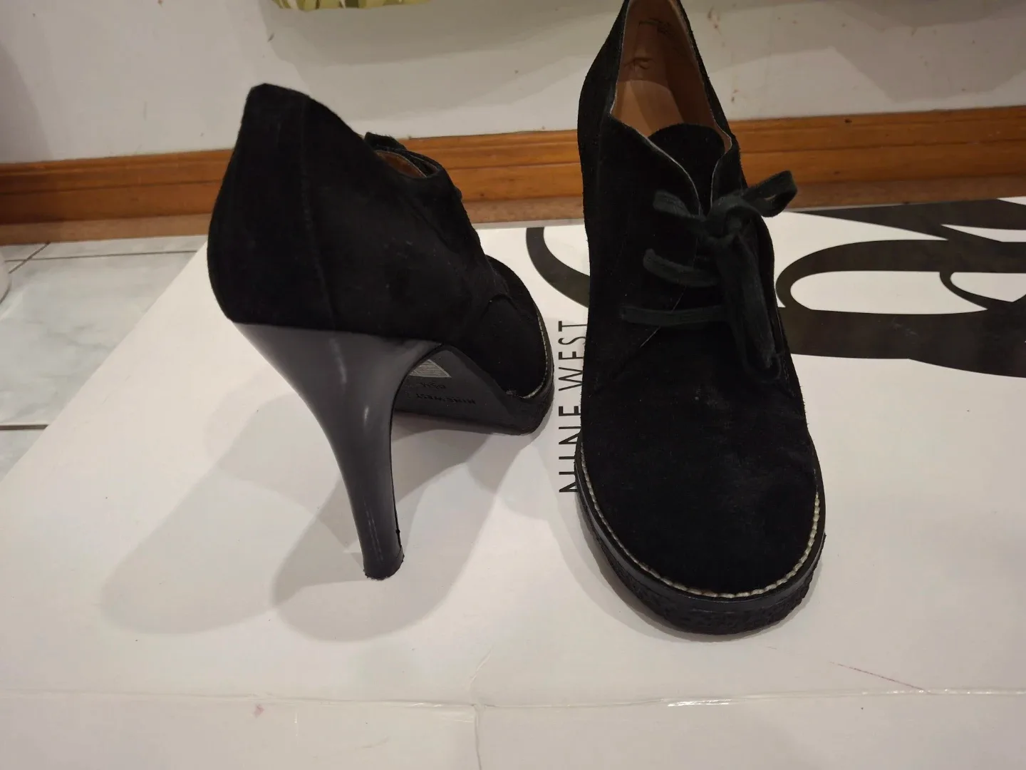 Nine West Black Suede Heeled Booties - Size 8.5 image indicator(2)