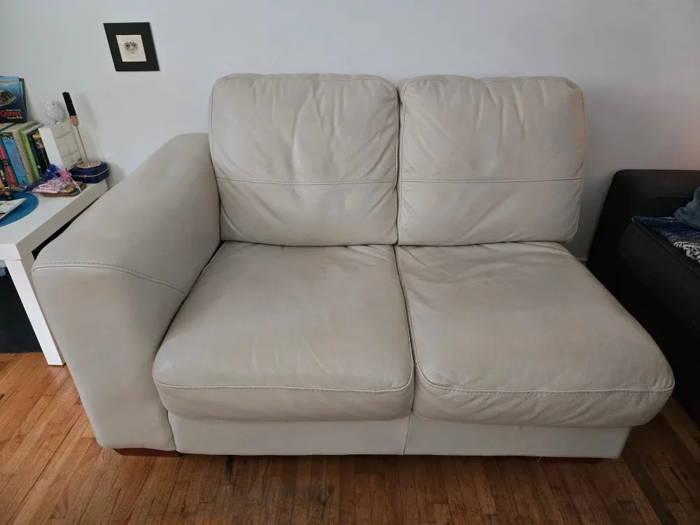 Beige Leather Loveseat Sofa