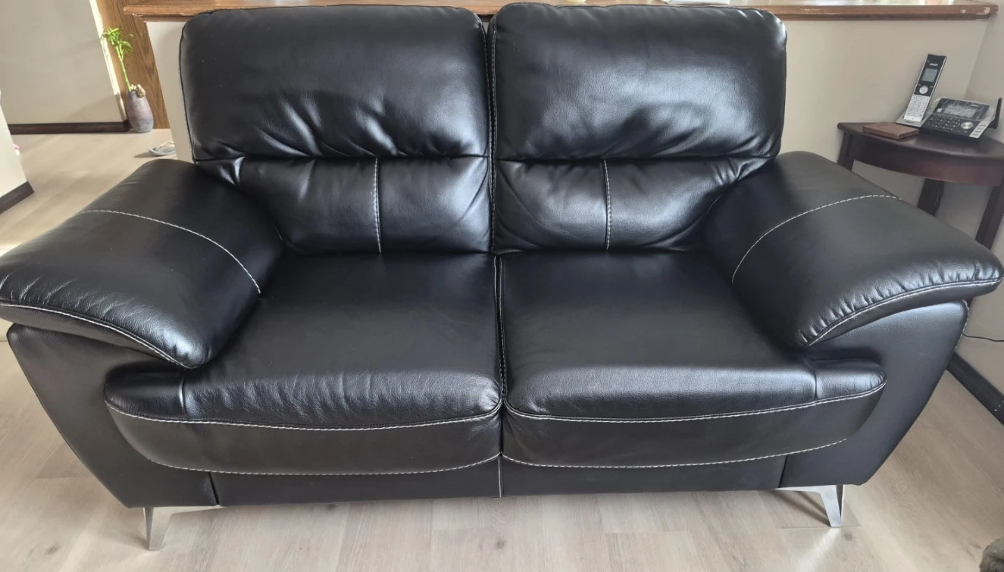 Modern Black Faux Leather Sofa Set – 2 Loveseats + Armchair 🧡