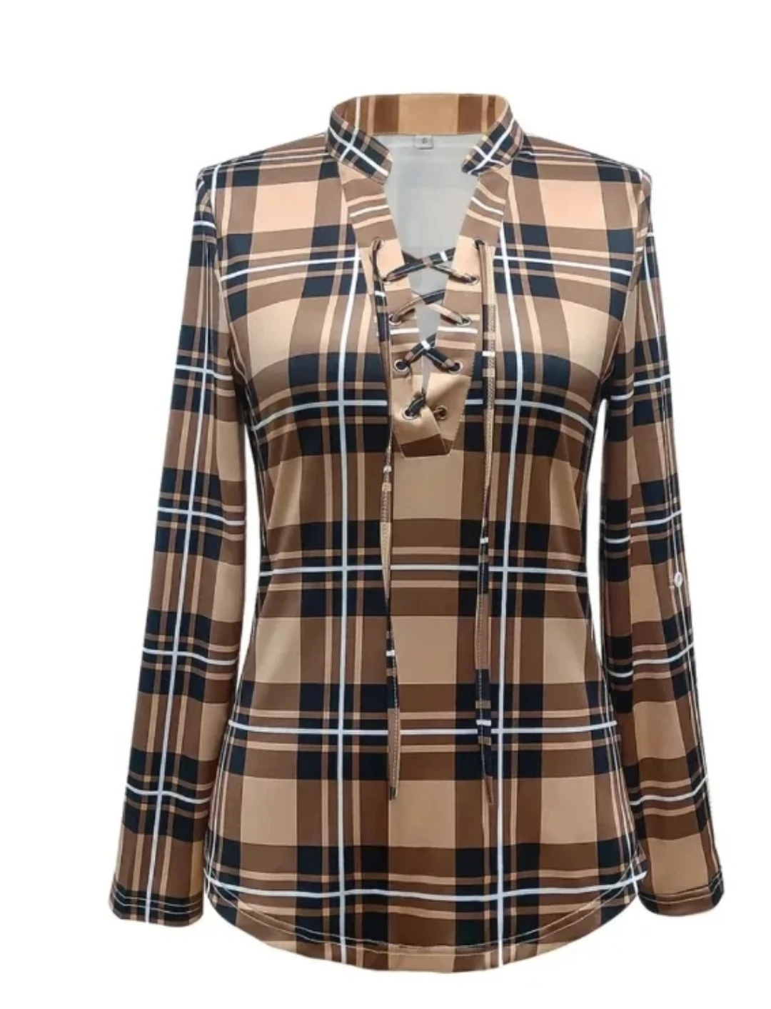 Plaid Lace-Up Blouse - Size S - photo 2