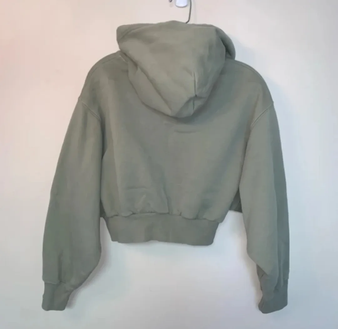 Women's Sage Green Cropped Tna COZYAF Fleece Hoodie - Size S image indicator(2)