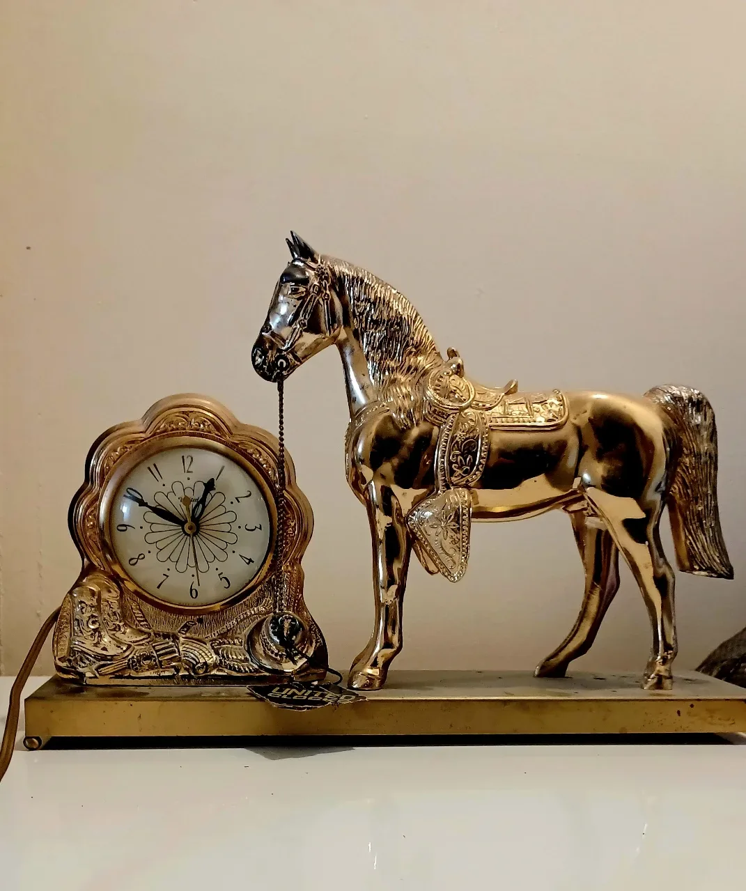 Vintage United Metal Goods Horse Clock