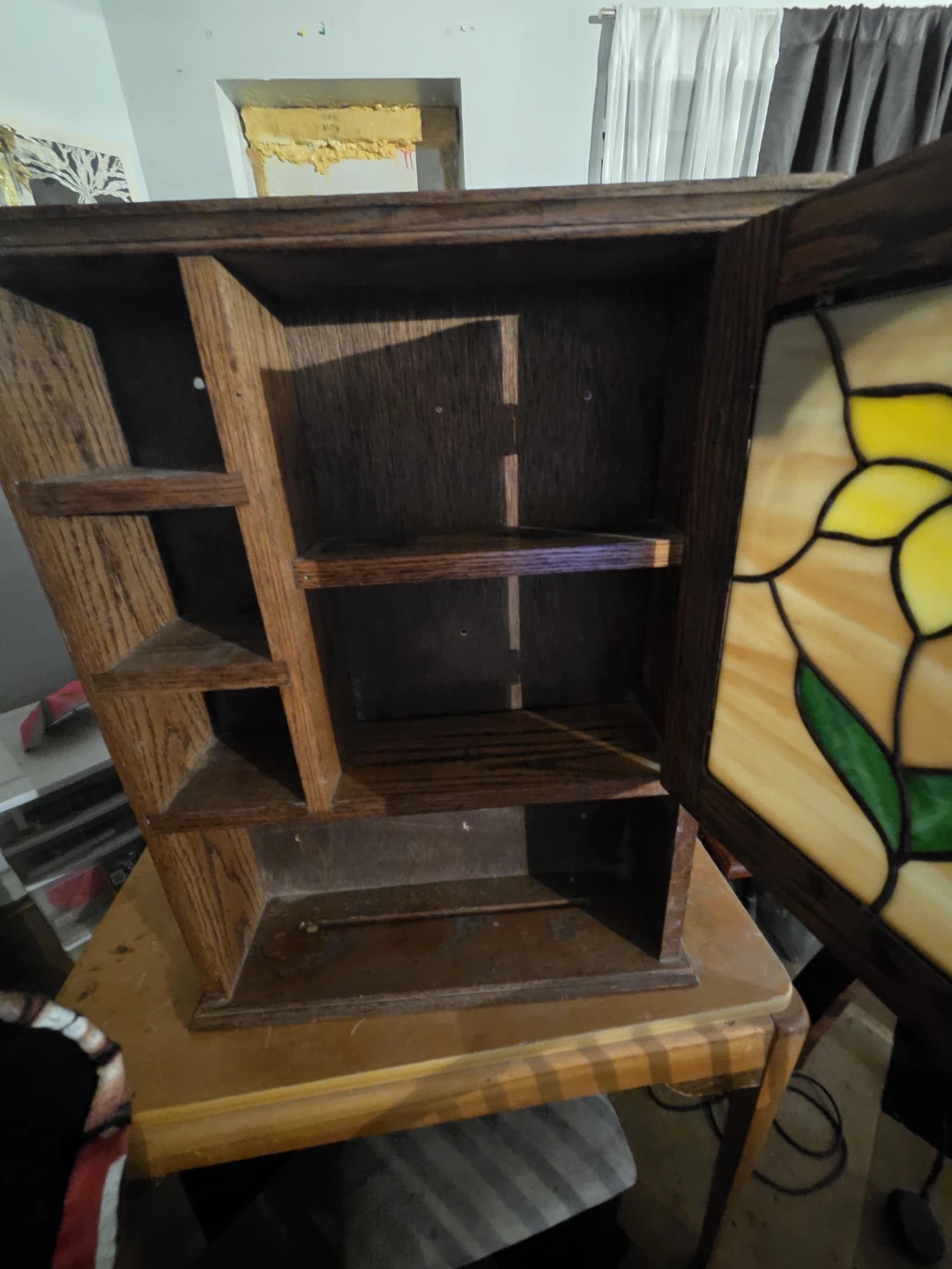 Wooden Wall Cabinet with Stained Glass Door