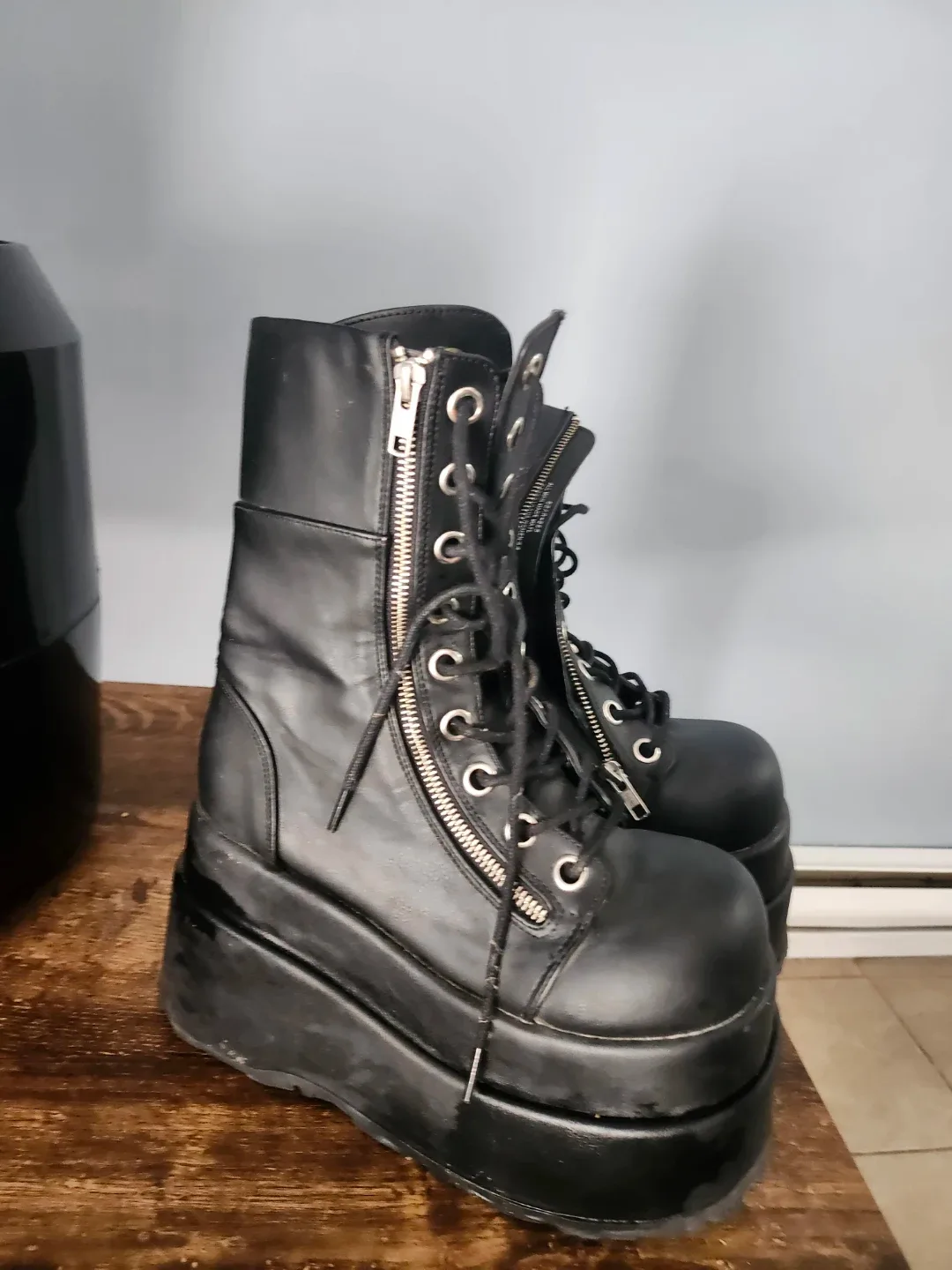 Demonia Black Platform Boots, Size 8