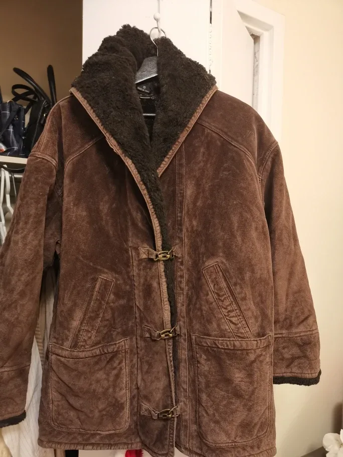 Vintage Brown Suede Shearling Coat