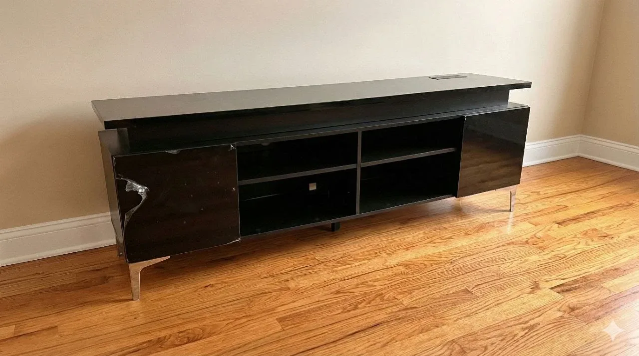 Black TV Stand with Chrome Legs