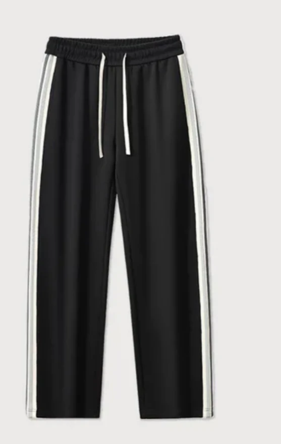 Black Track Pants with White Stripe