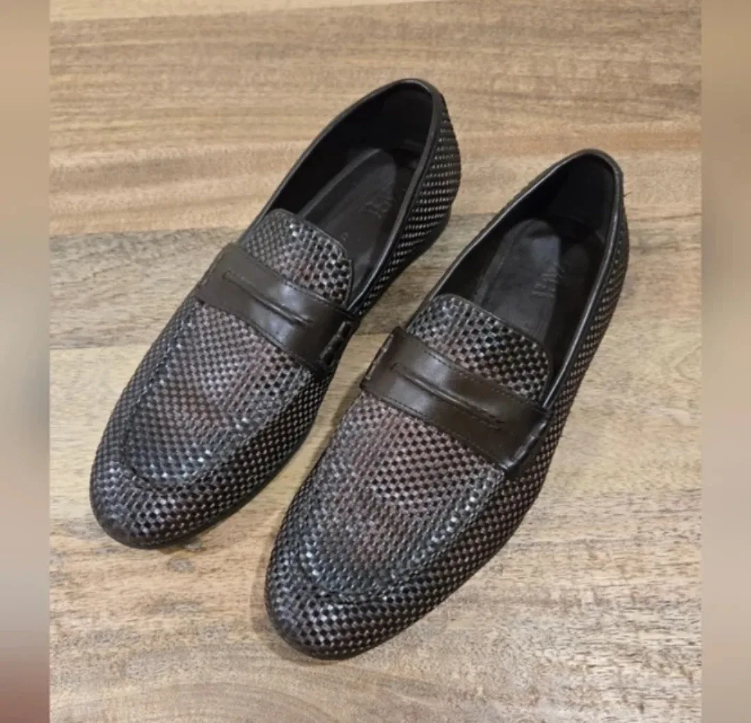 Zara Men's Brown Weaved Loafers, Size 41