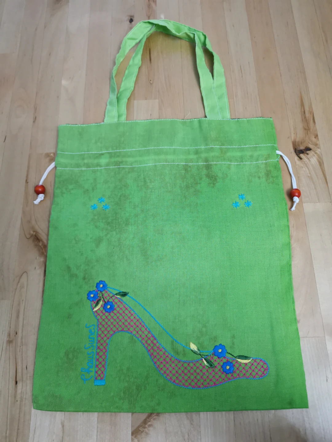 Green Tote Bag with Shoe Design