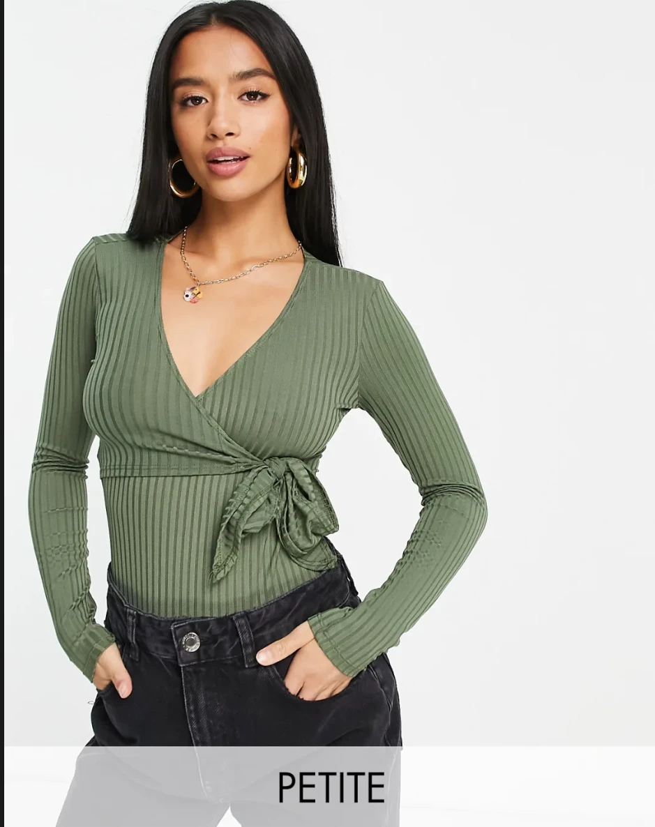 ASOS Design Petite size 6 Wrap Bodysuit - Olive Green unworn