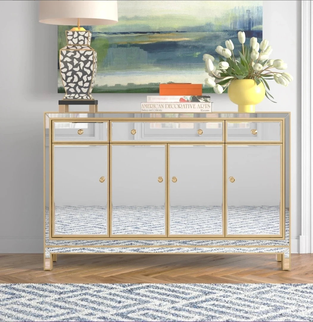 Mirrored Gold Trim Sideboard