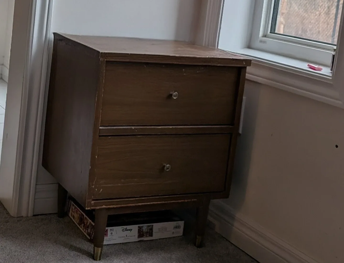 Brown Wood 2-Drawer Nightstand