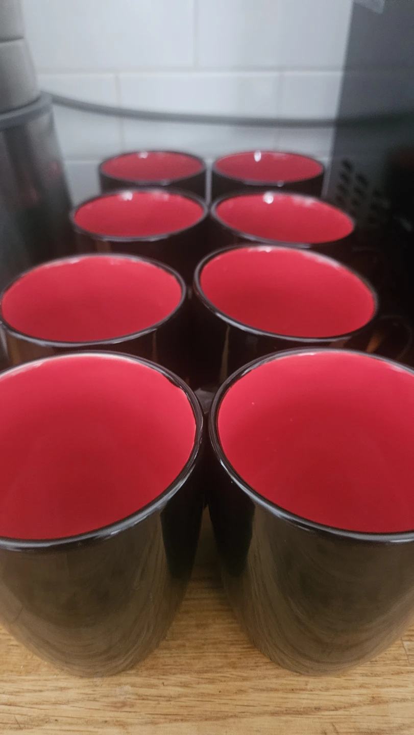 Set of 8 Black & Red Mugs