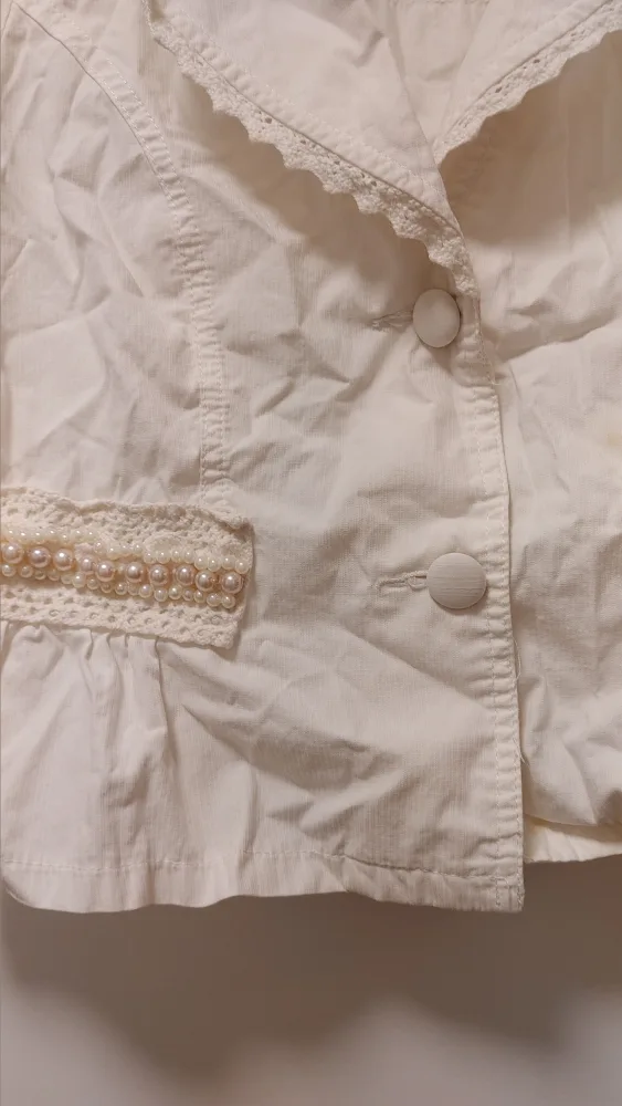 White Short Sleeve Button-Up Top size small image indicator(3)