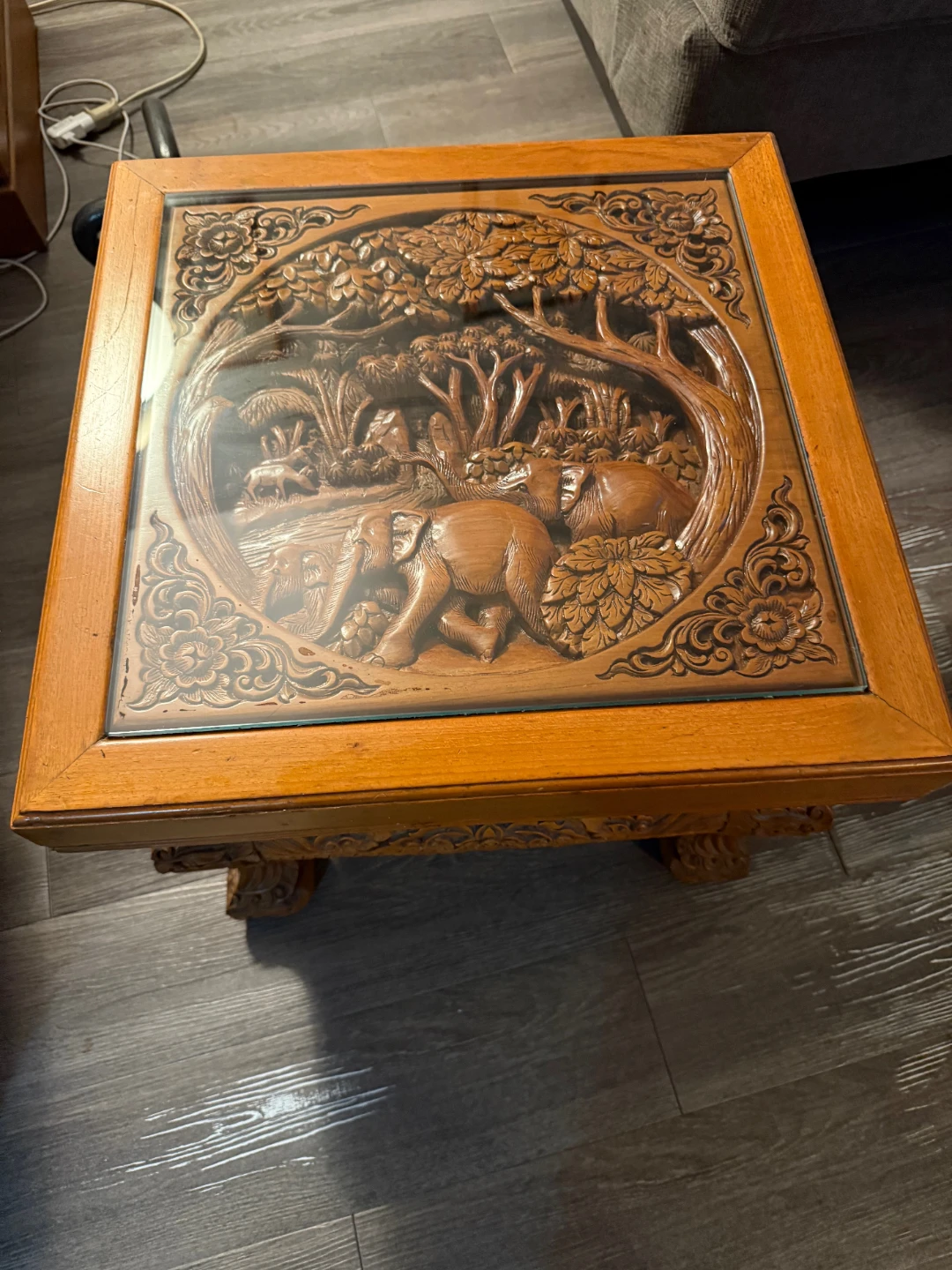 Thai hand carved solid teak tables trolley mini bar - photo 4