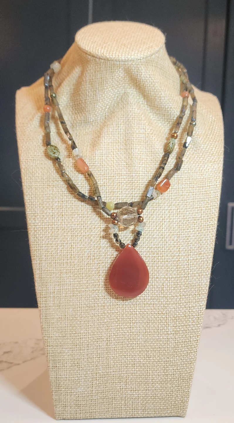 Beaded Necklace with Red Teardrop Pendant - photo 3