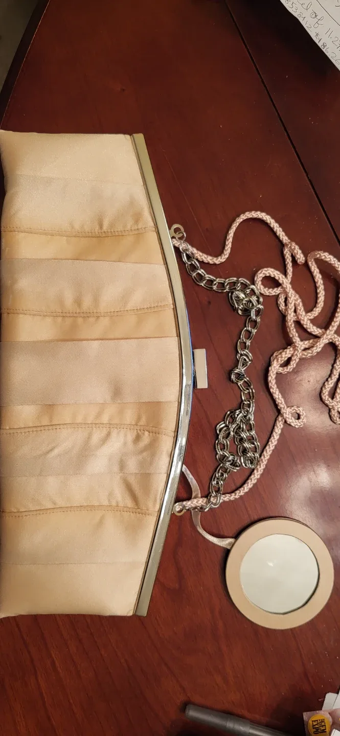 Champagne Satin Handbag with shoulder chain image indicator(2)