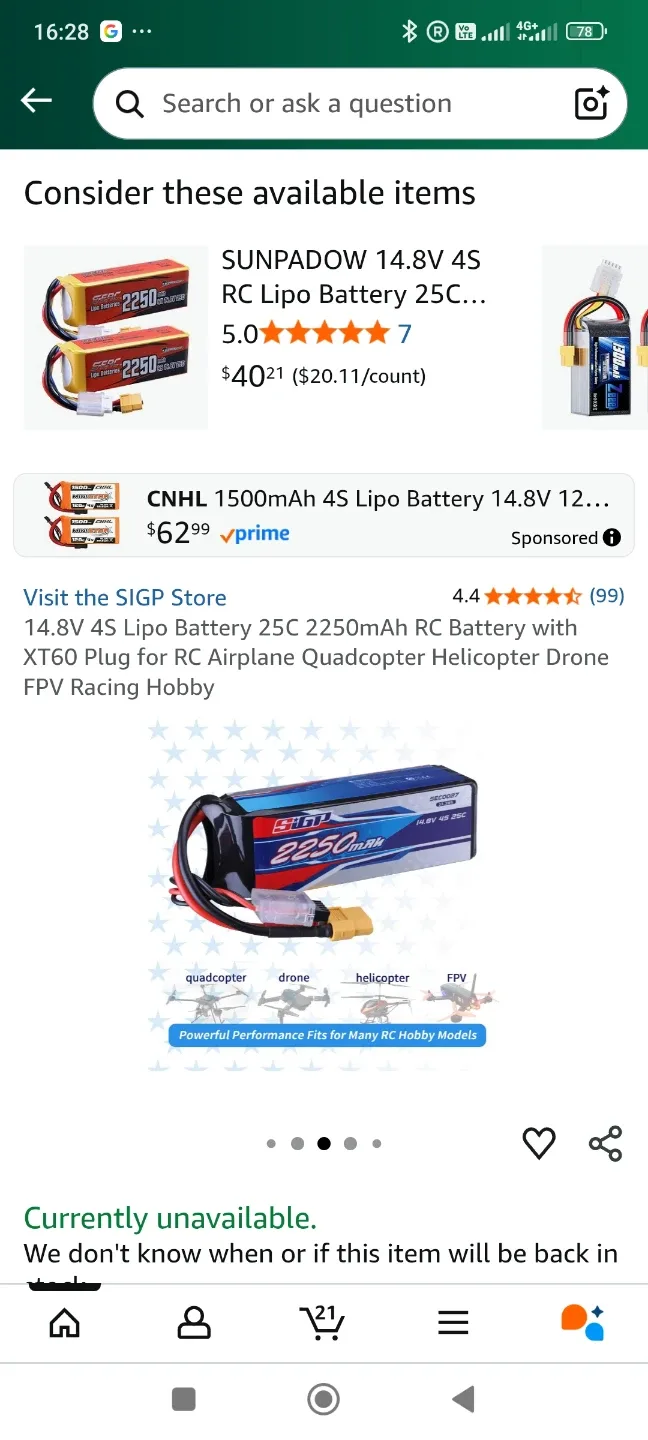 SIGP 2250mAh 14.8V 4S 25C LiPo Battery image indicator(6)