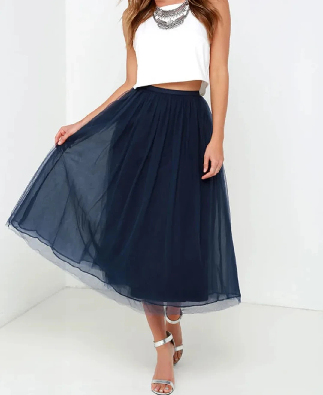 Navy Blue Tulle Midi Skirt - photo 2