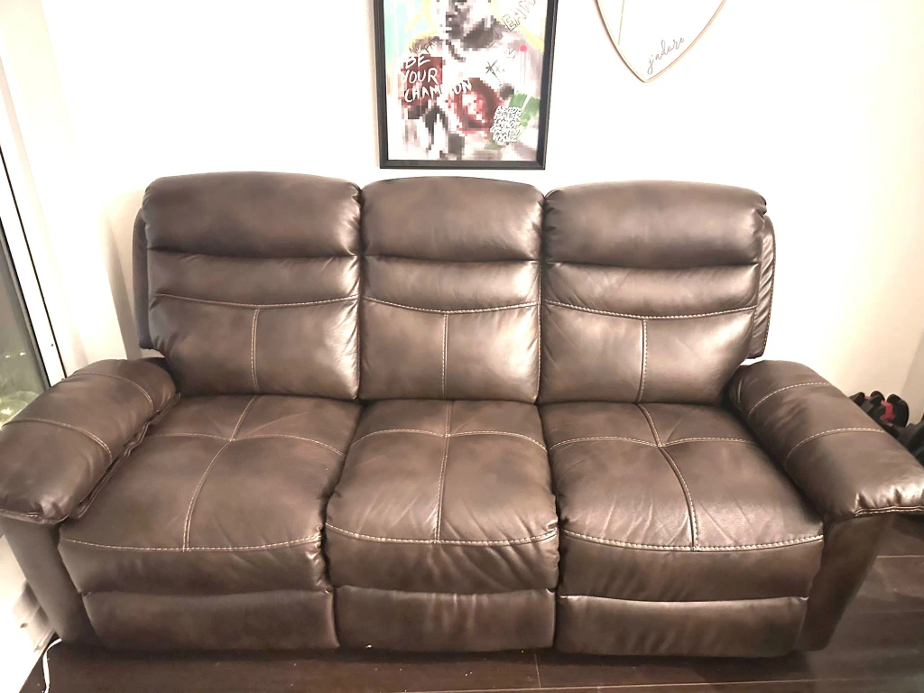 Brown Leather Reclining Sofa - photo 2