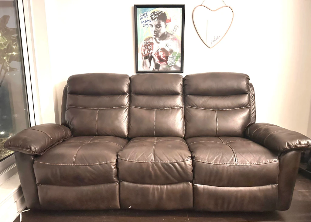 Brown Leather Reclining Sofa - photo 3