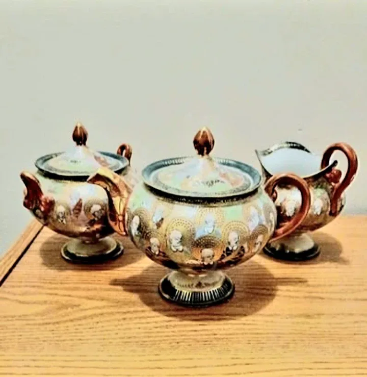 Antique Handpainted Shimamura Tea Set of 3 Pcs