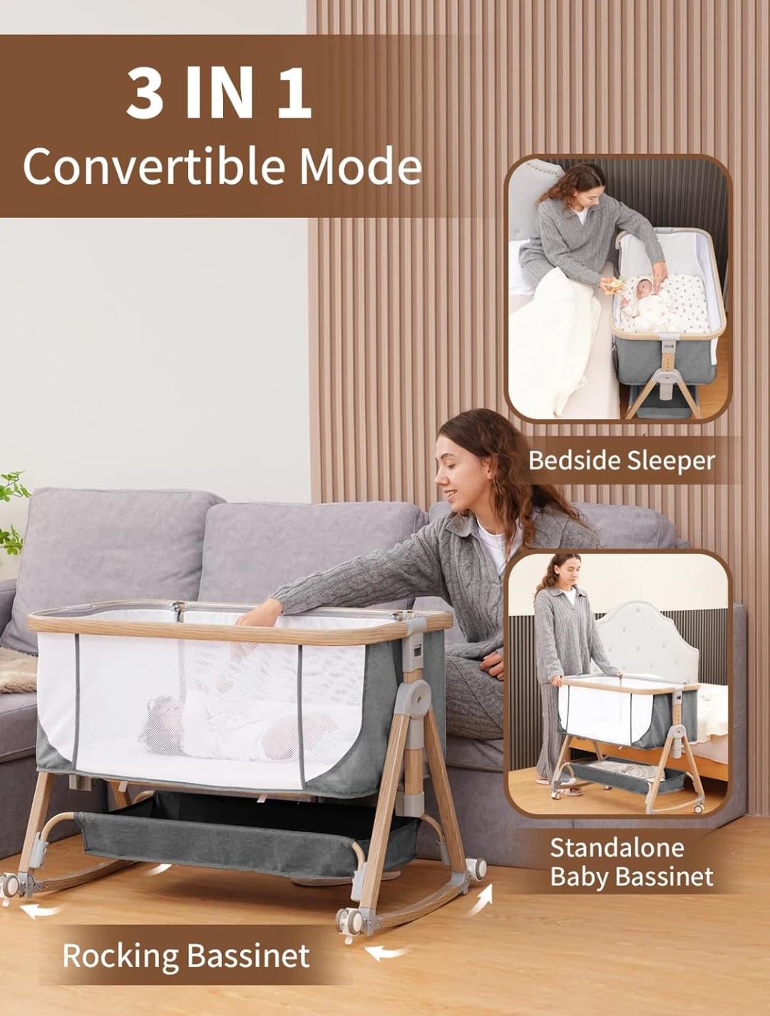 Adjustable Height 3-in-1 Baby Bassinet - photo 2