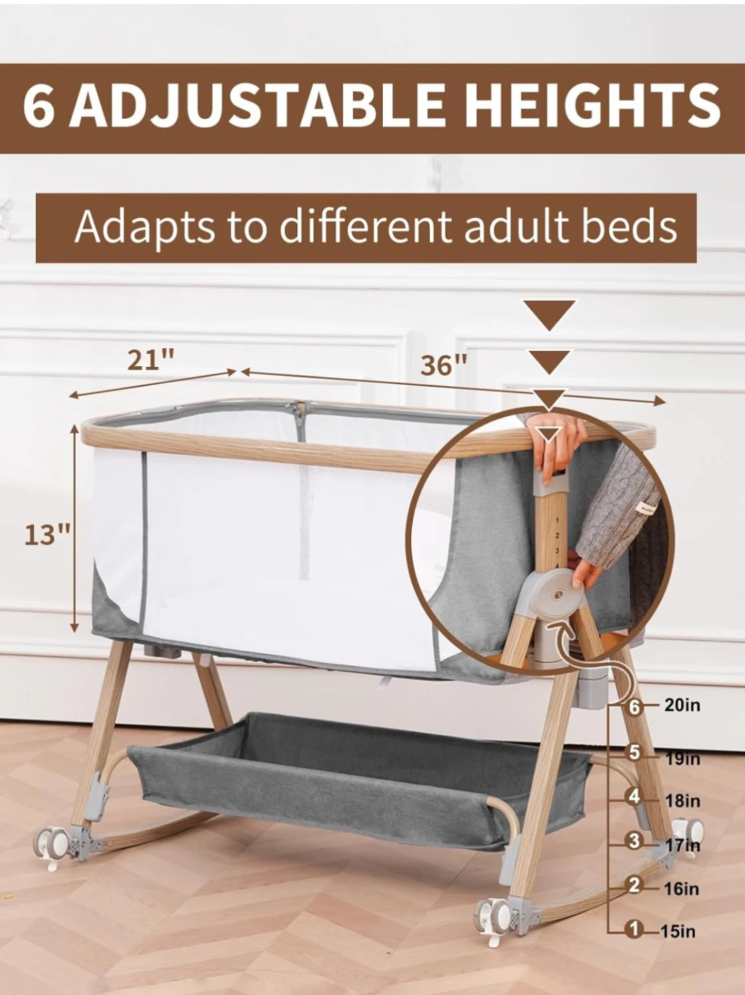 Adjustable Height 3-in-1 Baby Bassinet - photo 4