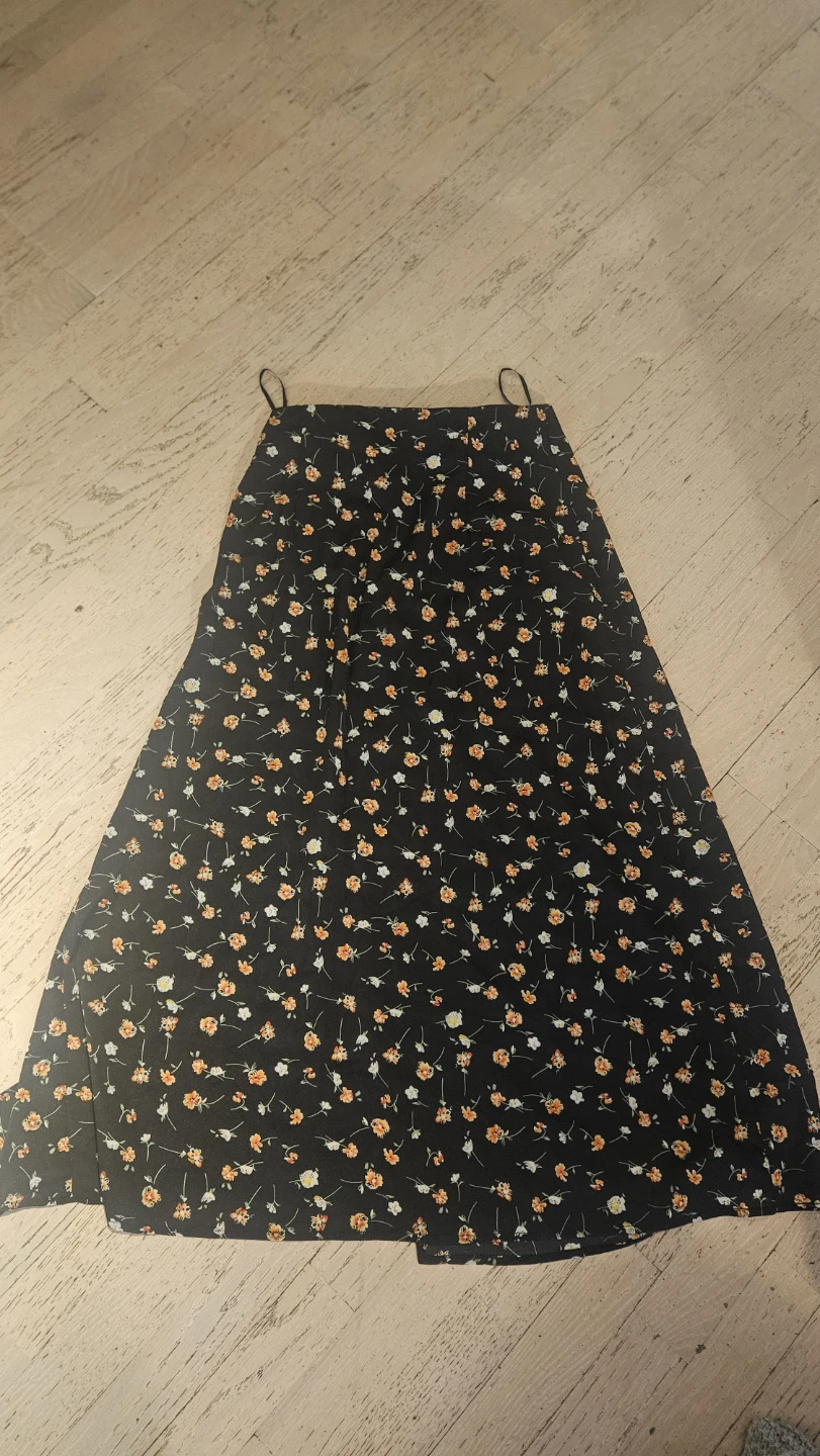 Floral Print Skirt - Black with Orange Flowers