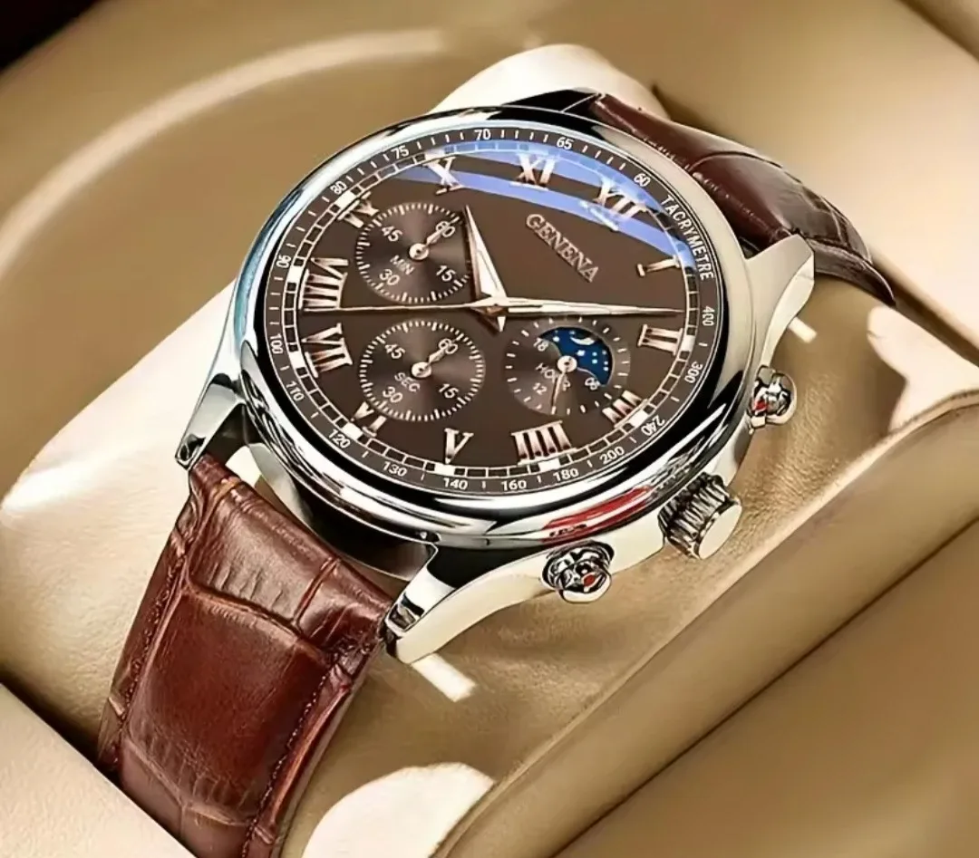 GENENA Brown Leather Band Watch