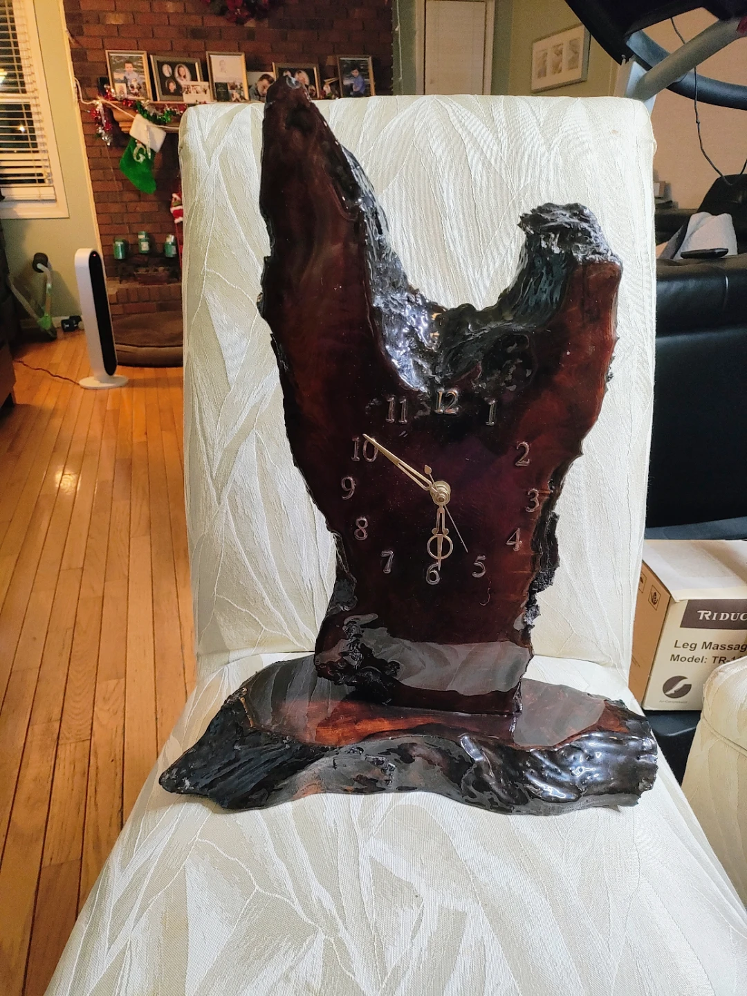 handmade vintage live edge redwood burl wood slab clock.  - photo 4