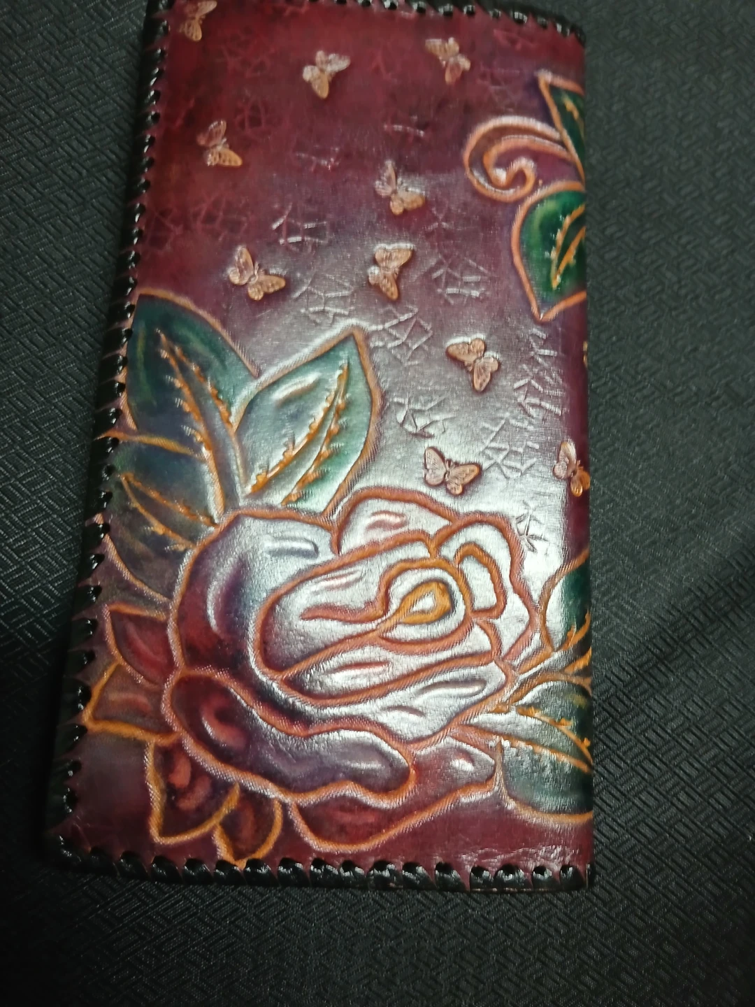 Handmade Leather Wallet with Floral Design