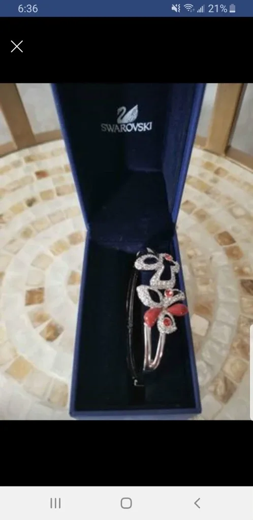 Swarovski Silver/Red Bangle Bracelet with Box