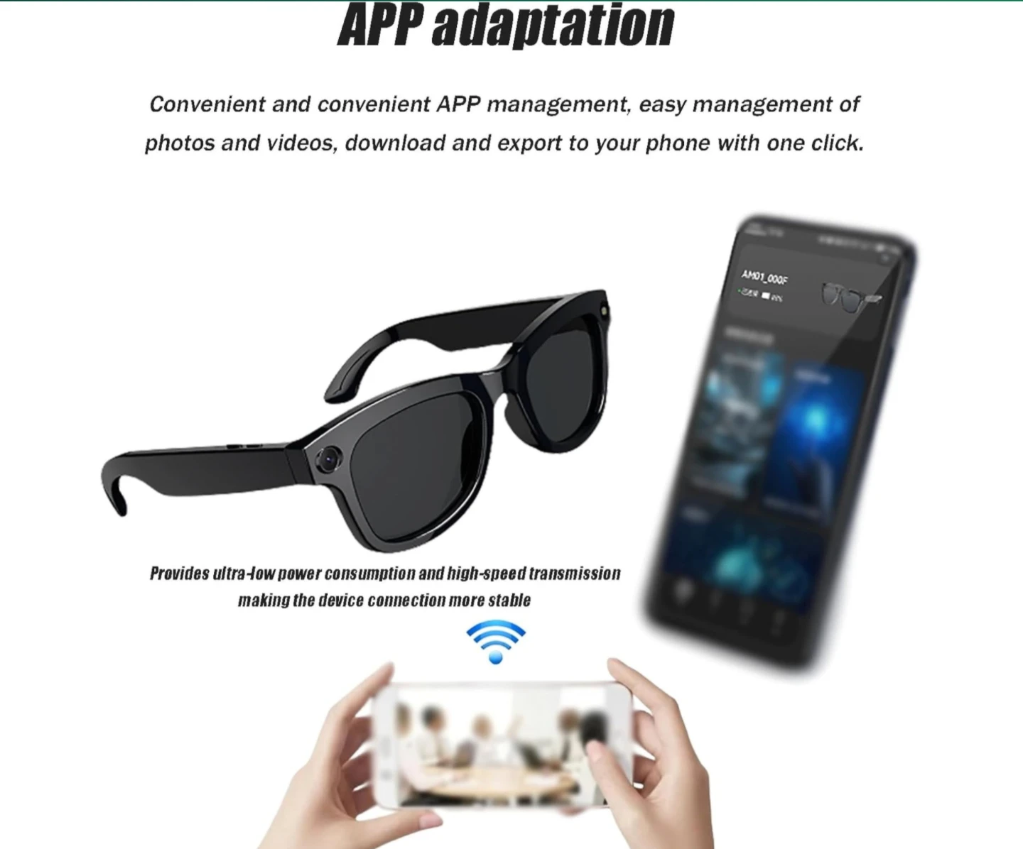 Smart Glasses with Camera and Bluetooth - Black - photo 3