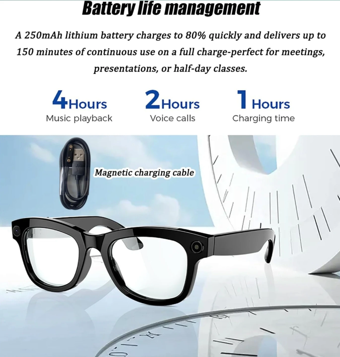 Smart Glasses with Camera and Bluetooth - Black - photo 4